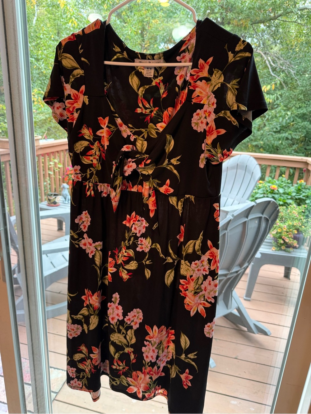 Tommy Bahama Floral V-Neck Short Sleeve Dress - Black with Pink Floral